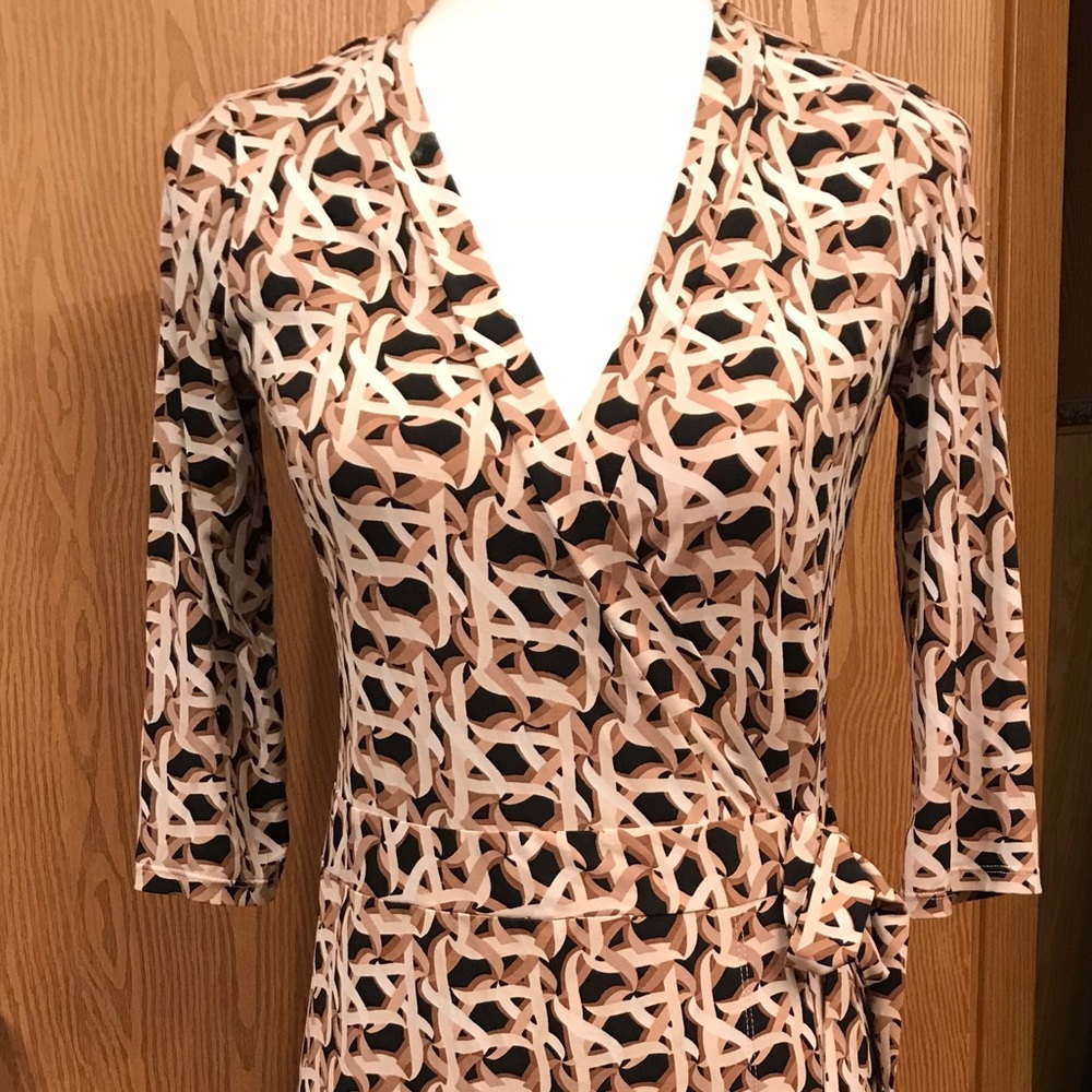 Bisou Bisou Tan & Brown Wrap Dress